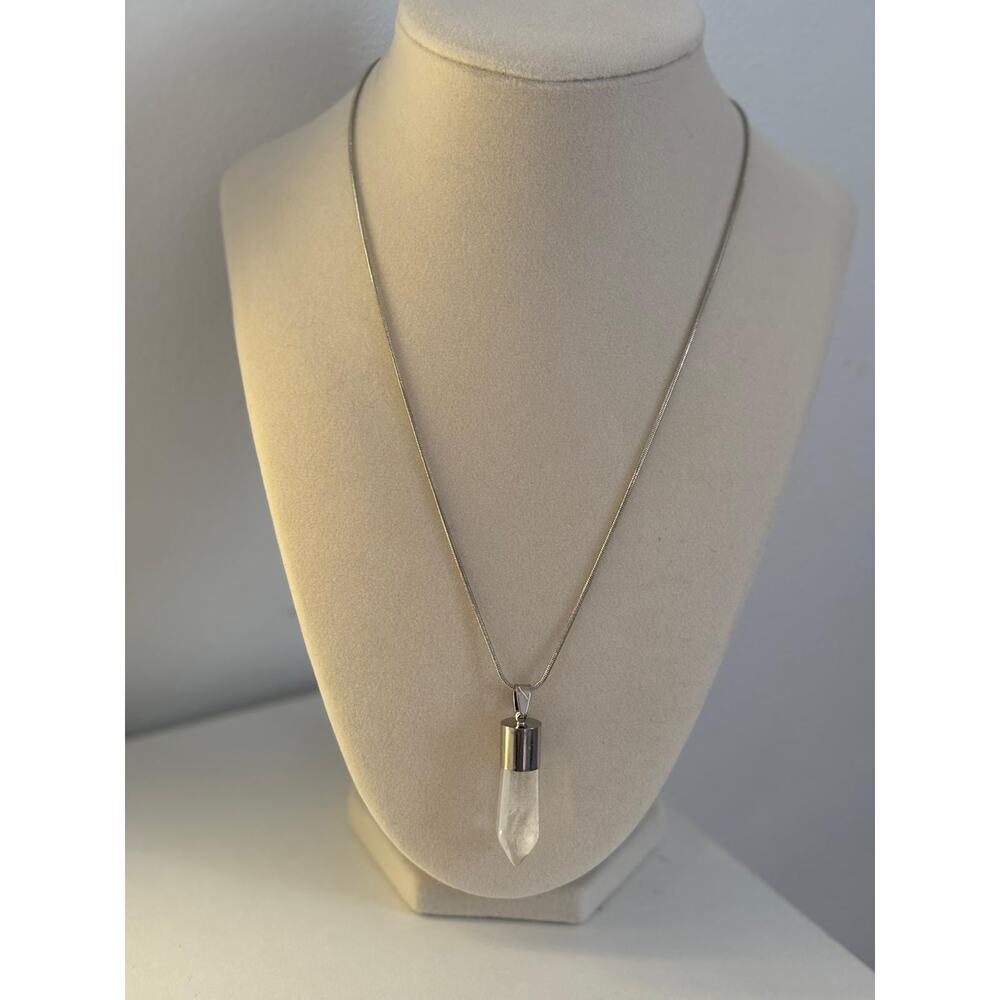Clear Quartz Crystal Necklace Silver Pendant Healing Stone Minimal - Picture 4 of 6